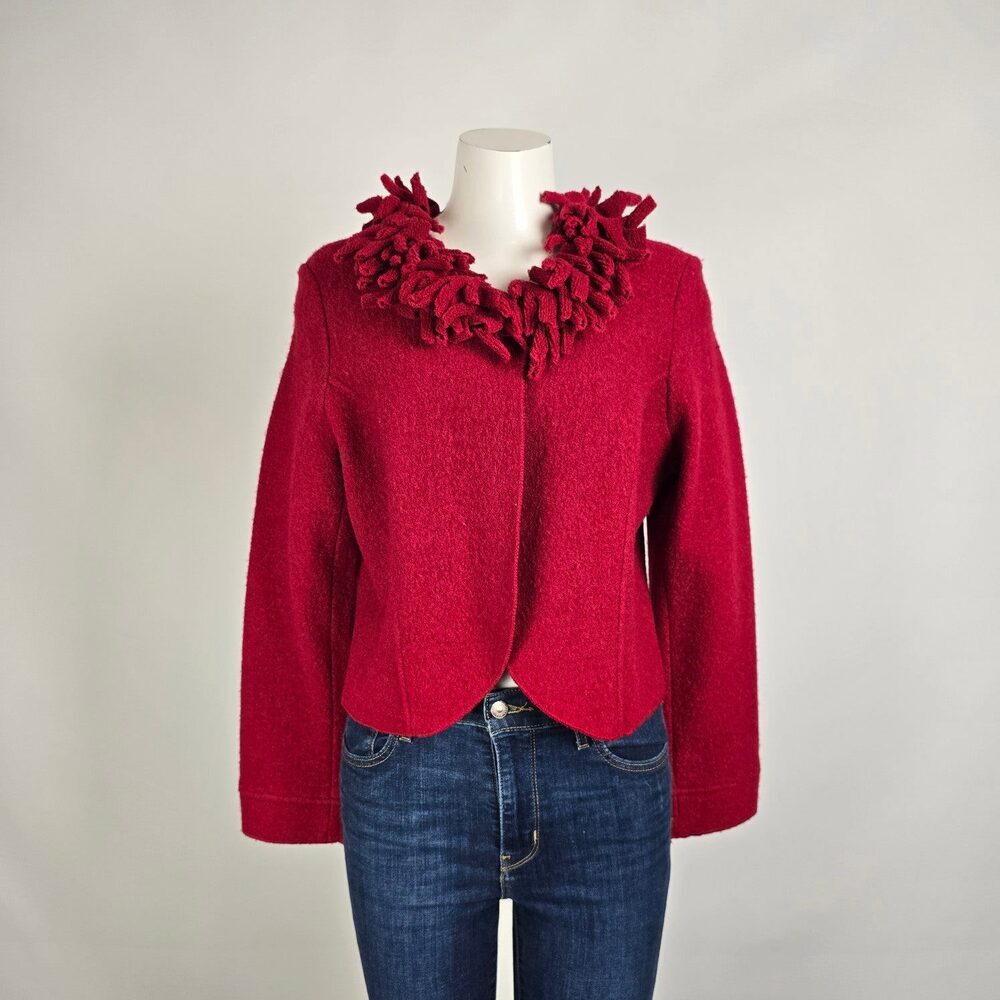 Tribal Red Wool Blazer Textured Collar Statement Jacket Size M